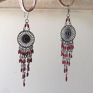 boho antique metal long beaded hanging earrings